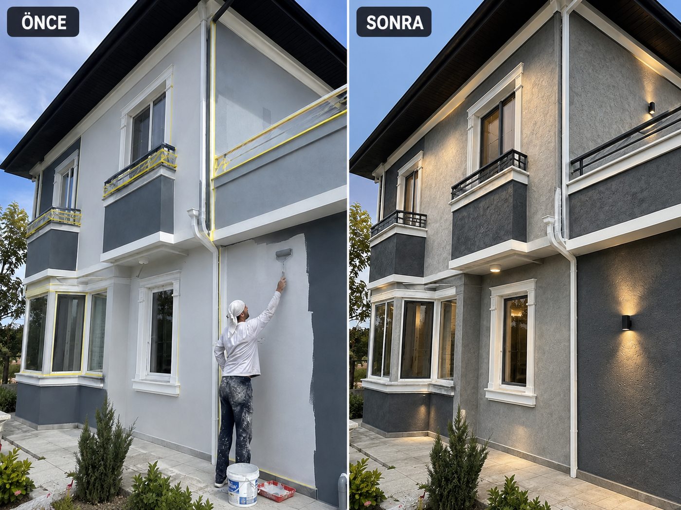 Irmak dış cephe boya öncesi ve sonrası