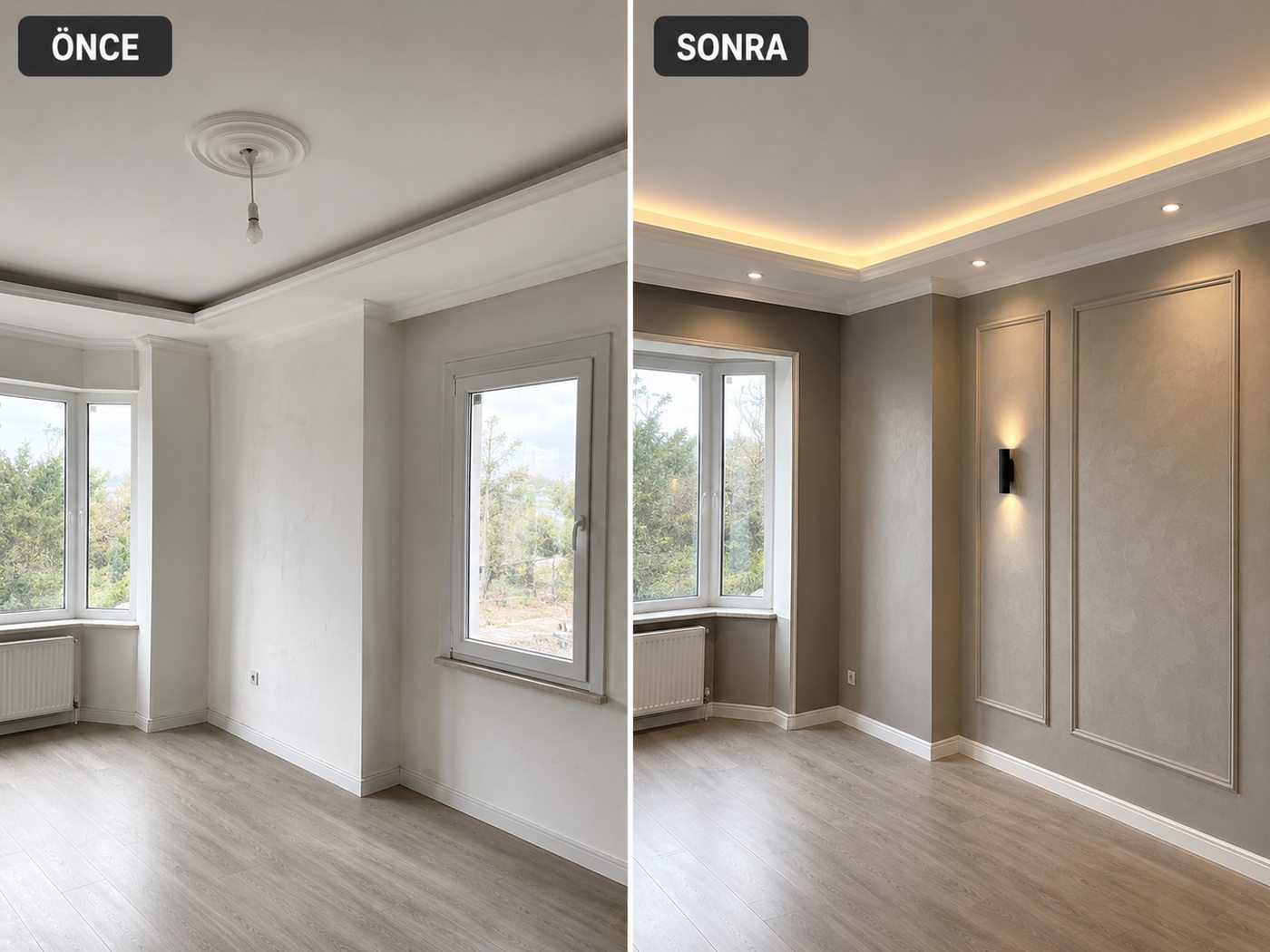 Irmak iç cephe boya öncesi ve sonrası